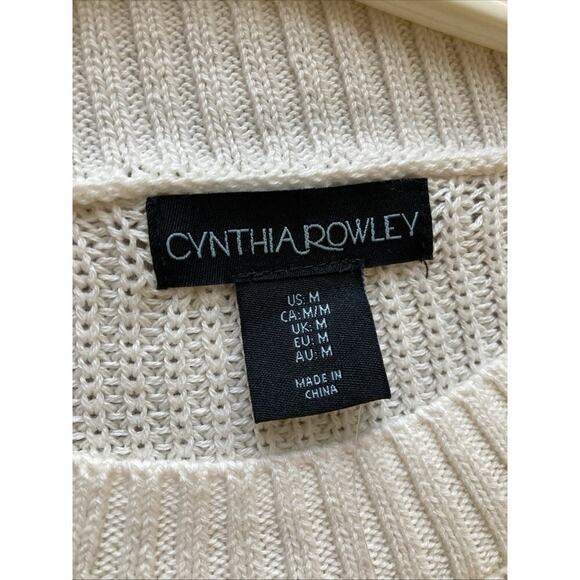 CYNTHIA ROWLEY Lemon Sweater Sz M New Ivory Crochet Fruit Embordered Cute - Picture 5 of 7
